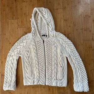 MODA International ivory heavy knit zip up sweater w hood